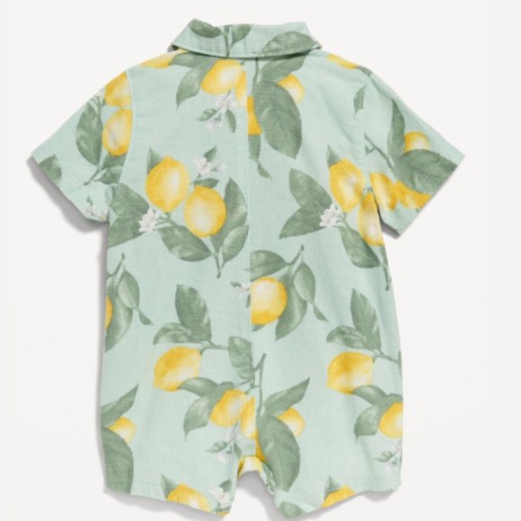 Old Navy Printed Short-Sleeve Linen-Blend Utility Romper for Baby 12-18M - Picture 2 of 6
